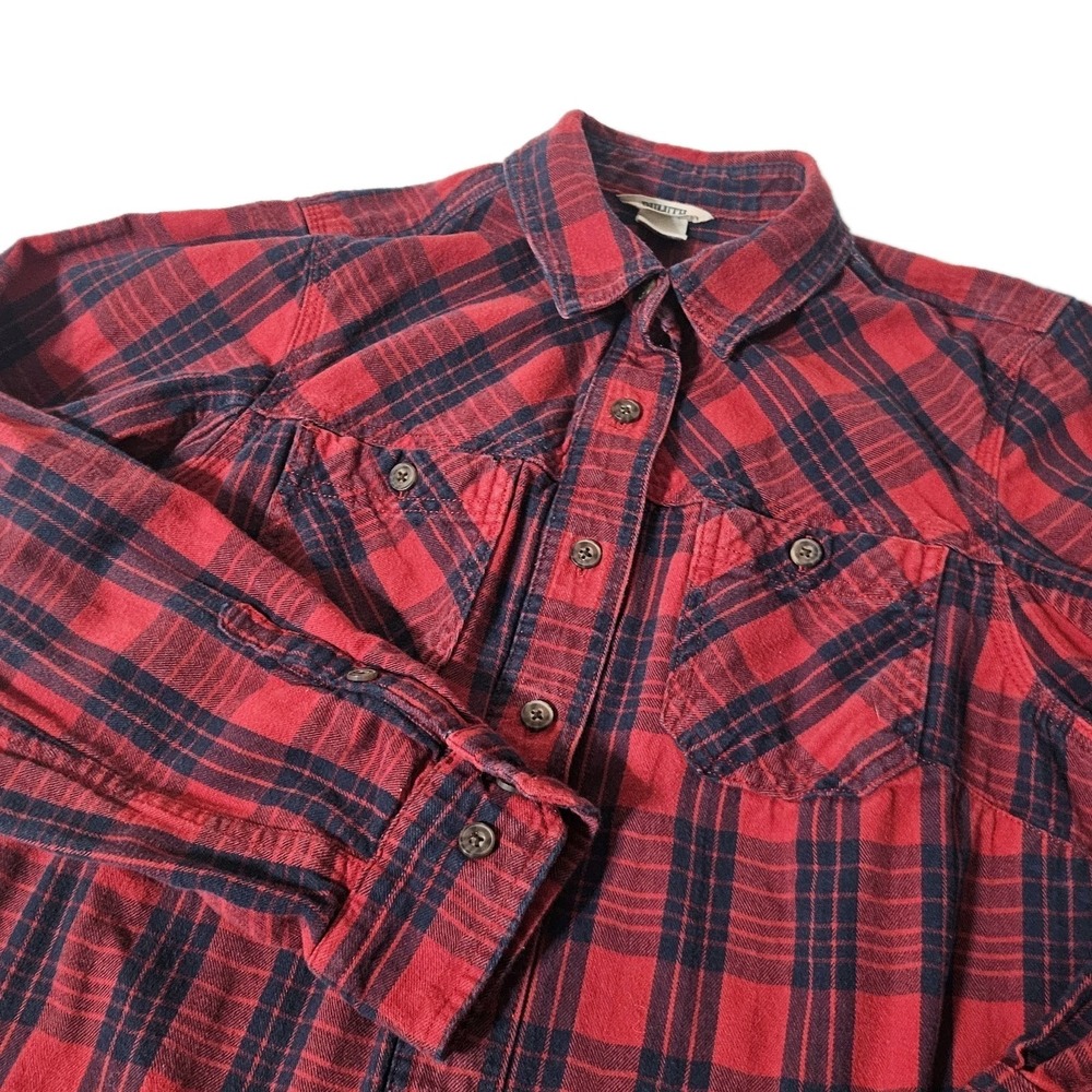 Duluth Trading Womens M Long Sleeve Flannel Shirt Red Black White